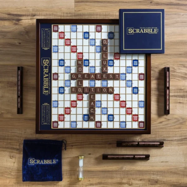 Deluxe Scrabble: Mahogany Cabinet with Rotating Game Board for Enhanced Gameplay - Image 2
