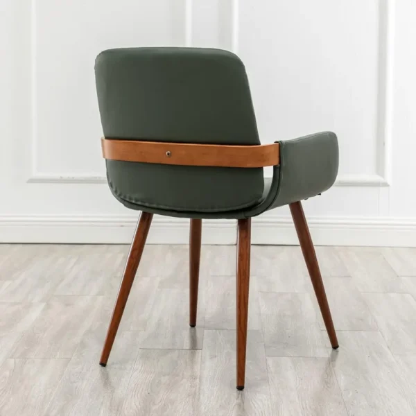 Mid Century Modern Faux Leather Dining Chairs Set of 2, Green, Upholstered Seat, Metal Legs, Adjustable Foot for Kitchen Dining - Image 5