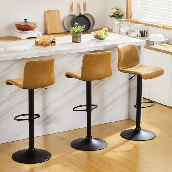 Swivel Bar Stools Set of 4, Counter Height Bar Stools with Back, Adjustable Stools 24" to 32", Faux Leather Stool - Image 2