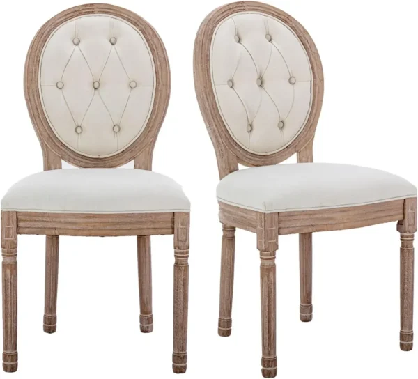 French Country Dining Chairs Set of 6, Vintage Louis Chairs with Curved Backrest and Beautifully Carved Solid Wood Frame - Image 7