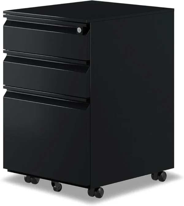 3-Drawer Mobile File Cabinet with Rolling Casters for Legal Documents, Available in Black, Grey, or White, Made in the USA - Image 7