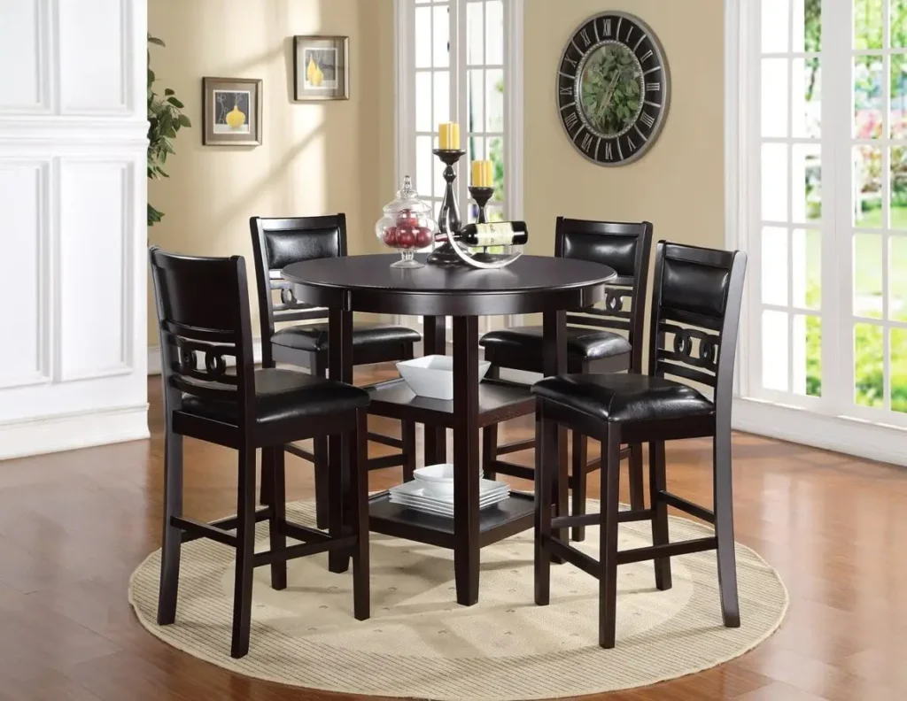5 Piece Round Ebony Counter Height Dining Set with 4 Padded Chairs