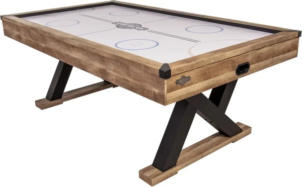 84" Air-Powered Hockey Table: Rustic Wood, Modern Design, K-Shaped Legs