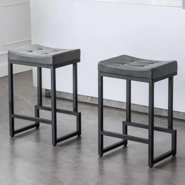 3-Piece 28" Counter Height Bar Stools in Grey Faux Leather with Backless Saddle Design - Image 7