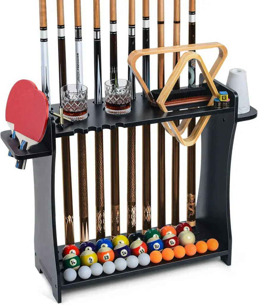 Ultimate Pool Cue Storage: 2-in-1 Floor Stand and Wall Mount Rack