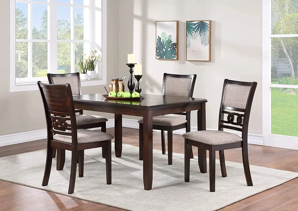 5 Piece 48 Inch Cherry Brown Counter Height Dining Table with Four Chairs in Cherry Ebony and Gray Finishes