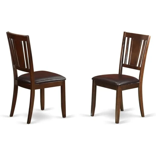 Dudley Kitchen Dining Faux Leather Upholstered Wood Chairs, Set of 2, Mahogany Finish