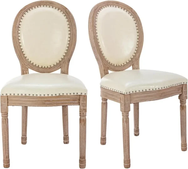 French Country Dining Chairs Set of 6, Vintage Louis Chairs with Curved Backrest and Beautifully Carved Solid Wood Frame - Image 8