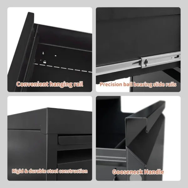 4 Drawer File Cabinet with Wheels,Metal Mobile Filing Cabinets with Lock,for A4/Letter/Legal Size File,Assembly Required - Image 4