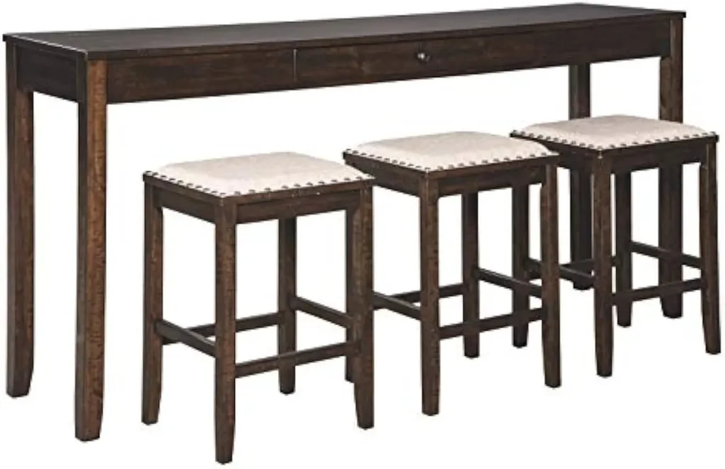 Urban Farmhouse 25" Counter Height Dining Room Table Set with 3 Bar Stools (Brown, 74"W x 17"D x 36"H)