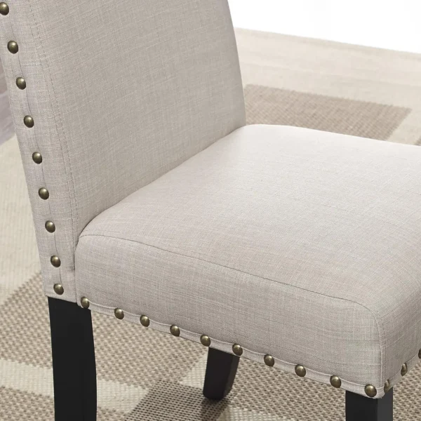 Espresso Wood Counter Height Dining Set with Tan Fabric Nailhead Stools with Metal Legs and Framework Sturdy - Image 5