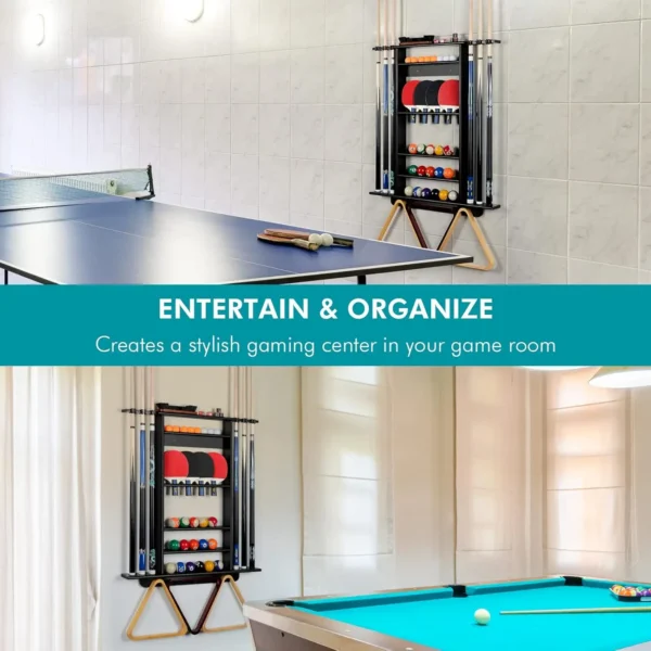 Pool Stick Holder, 2-IN-1 Pool Cue Rack & Ping Pong Paddle Holder, 100% Solid Pine Wood Wall Mount Holds Billiards and Table Ten - Image 5