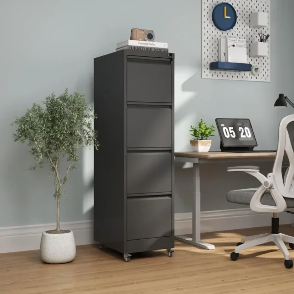 4 Drawer File Cabinet with Wheels,Metal Mobile Filing Cabinets with Lock,for A4/Letter/Legal Size File,Assembly Required - Image 2