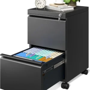 Fully Assembled 2-Drawer Rolling File Cabinet with Lock for Home Office, Black