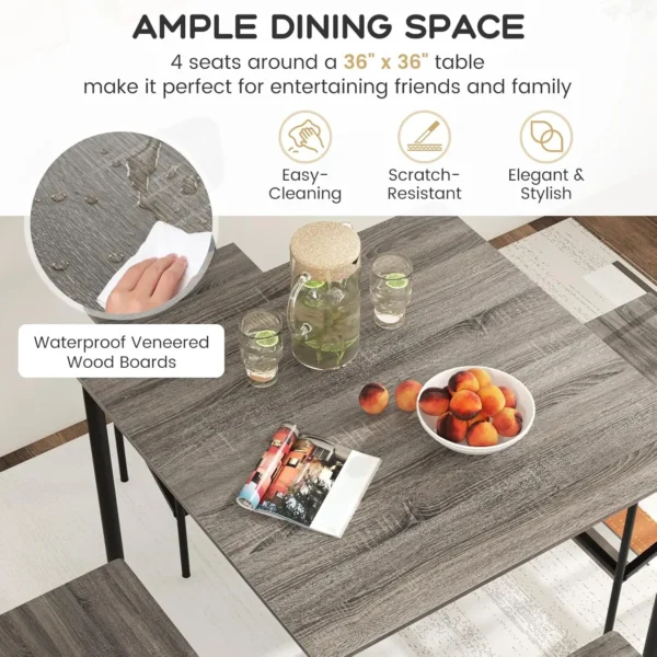 5-Piece Counter Height Dining Table Set: Industrial Style, Sturdy MDF & Steel Frame, Space-Saving Design, Easy Assembly - Image 4