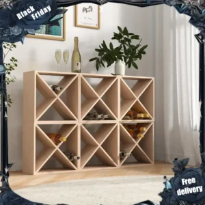 Wine Racks Cabinet, 6Pcs 24-Bottle Stackable Wine Storage Cube, Wooden Freestanding Wine Rack Organizer for Kitchen Bar