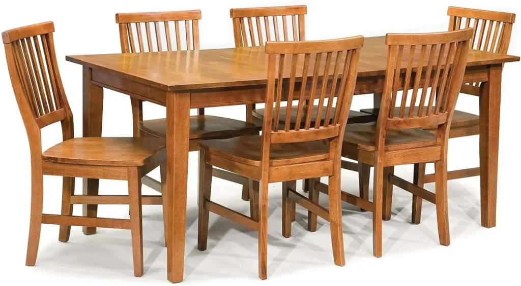Arts Crafts 7 Piece Oak Dining Set with Tapered Legs and Cottage Oak Finish