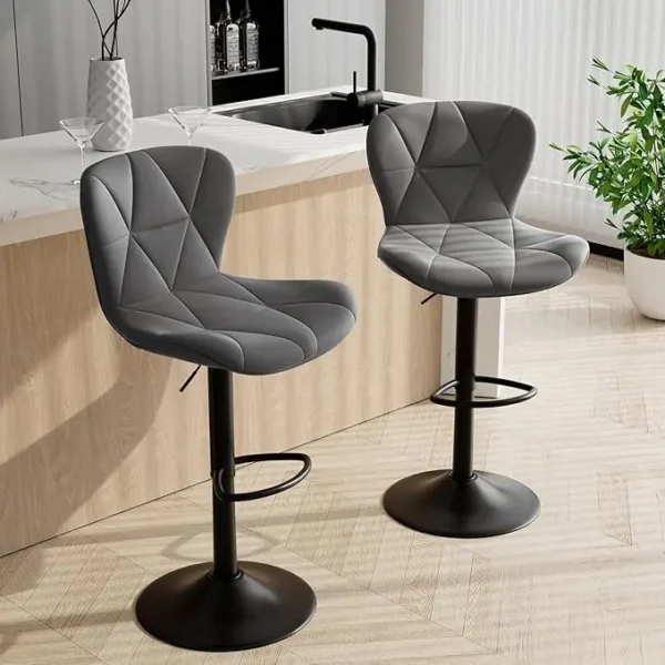 Adjustable Swivel Barstools with High Backrest - Set of 2 - Image 10