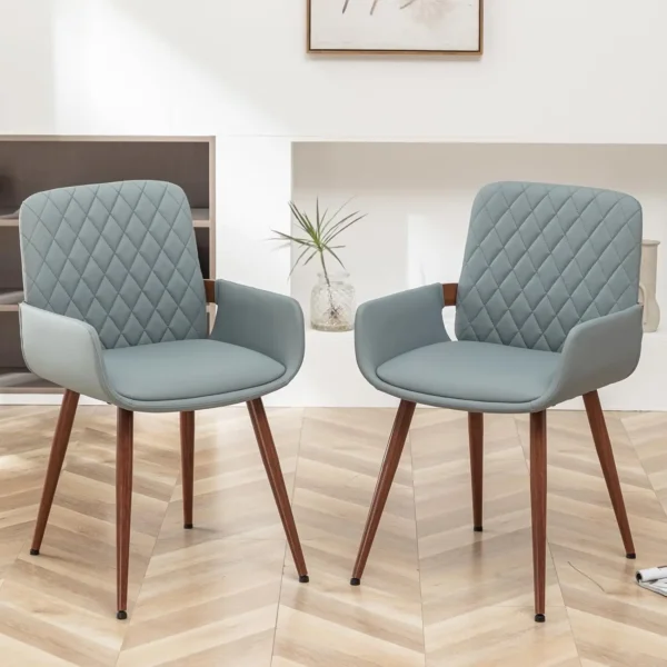Mid Century Modern Faux Leather Dining Chairs Set of 2, Green, Upholstered Seat, Metal Legs, Adjustable Foot for Kitchen Dining - Image 8