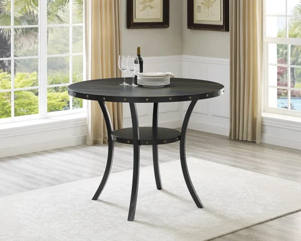 Espresso Wood Counter Height Dining Set with Tan Fabric Nailhead Stools with Metal Legs and Framework Sturdy - Image 2