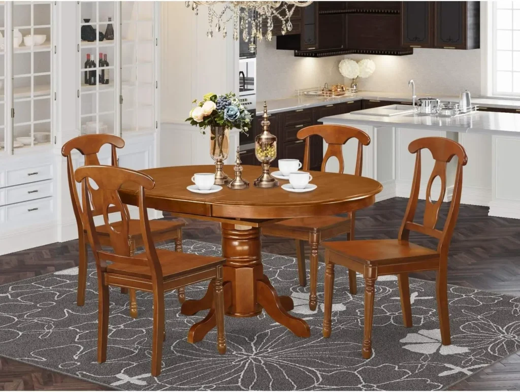 5-Piece Modern Dining Set: Oval Wooden Table with Butterfly Leaf and 4 Sturdy Chairs (42x60 Inch)
