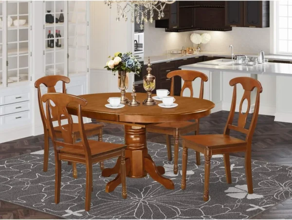 5-Piece Modern Dining Set: Oval Wooden Table with Butterfly Leaf and 4 Sturdy Chairs (42x60 Inch)