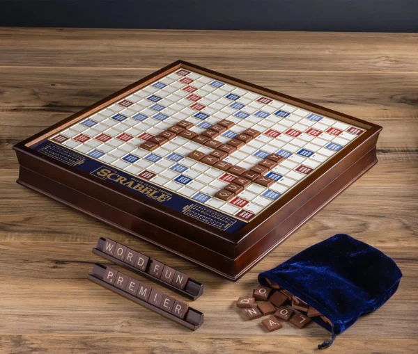 Deluxe Scrabble: Mahogany Cabinet with Rotating Game Board for Enhanced Gameplay - Image 6