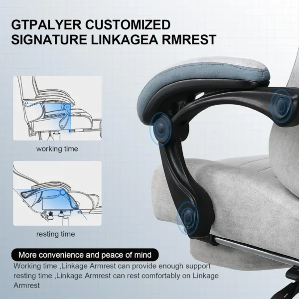 Ergonomic Gaming Chair with Pocket Spring Cushion, Linkage Armrests, Footrest, and High Back for Enhanced Comfort and Style - Image 4