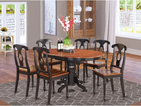 7-Piece Modern Dining Set: Oval Wooden Table with Butterfly Leaf and 6 Padded Chairs (42x60 Inch)