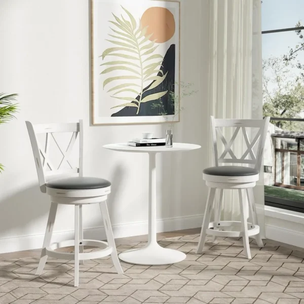 24" Antique White Swivel Counter Stools with Upholstered High Back (Set of 2) - Image 6