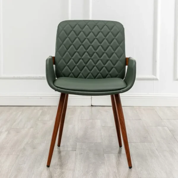 Mid Century Modern Faux Leather Dining Chairs Set of 2, Green, Upholstered Seat, Metal Legs, Adjustable Foot for Kitchen Dining - Image 3