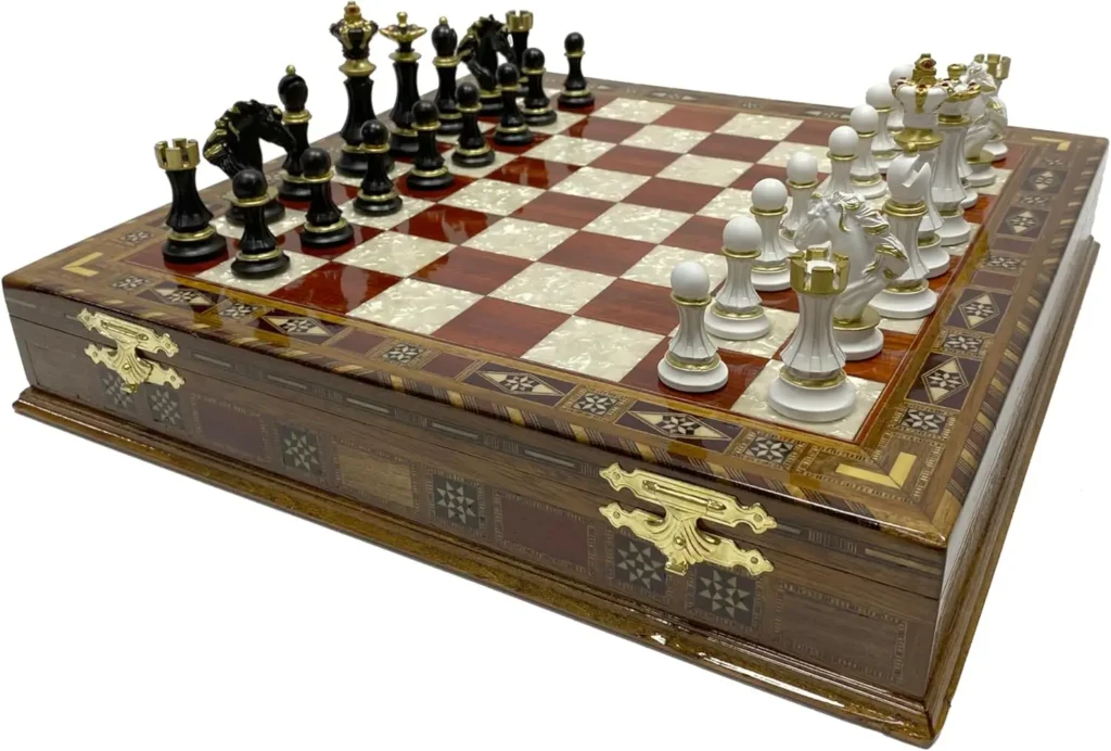 16.5" Majestic Chess Set: Hand-Painted Luxury with Mosaic Accents