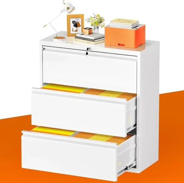 Lateral File Cabinetwit Lock, 3 Drawer, for Legal/Letter A4 Size, Metal Steel Locking Wide File Cabinet for Home Office - Image 7