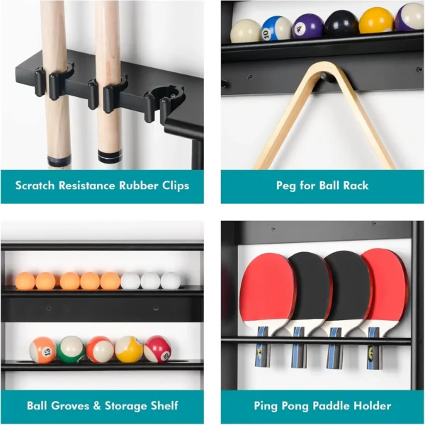 Pool Stick Holder, 2-IN-1 Pool Cue Rack & Ping Pong Paddle Holder, 100% Solid Pine Wood Wall Mount Holds Billiards and Table Ten - Image 4