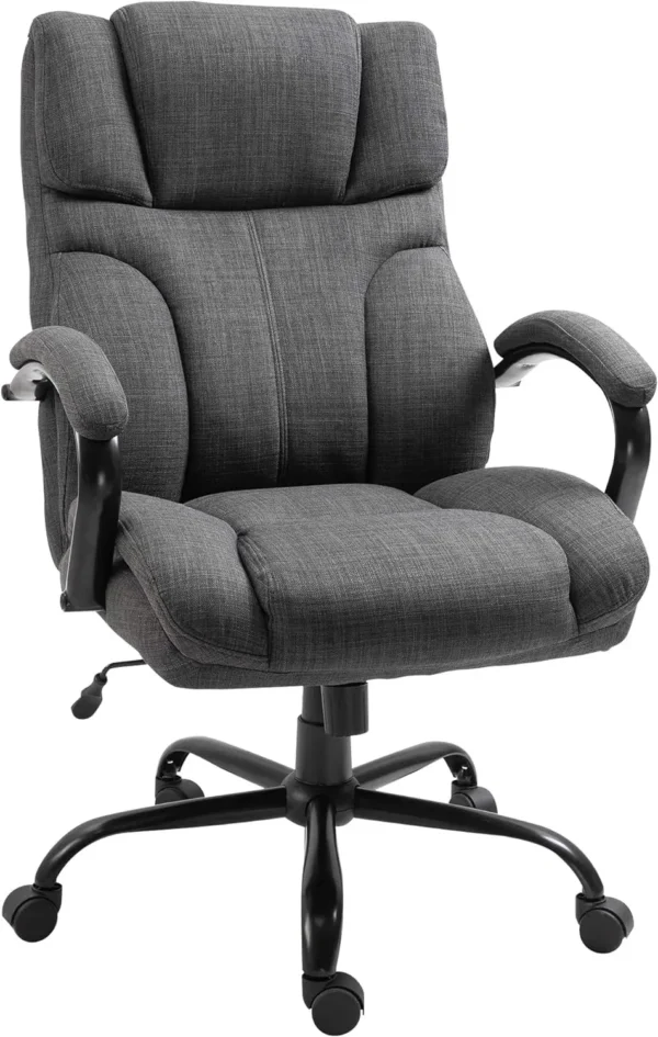 Wide Seat Executive Office Chair: Adjustable Height, Swivel Wheels, Linen Upholstery (Blue, Cream White, Deep Grey, Light Grey) - Image 7