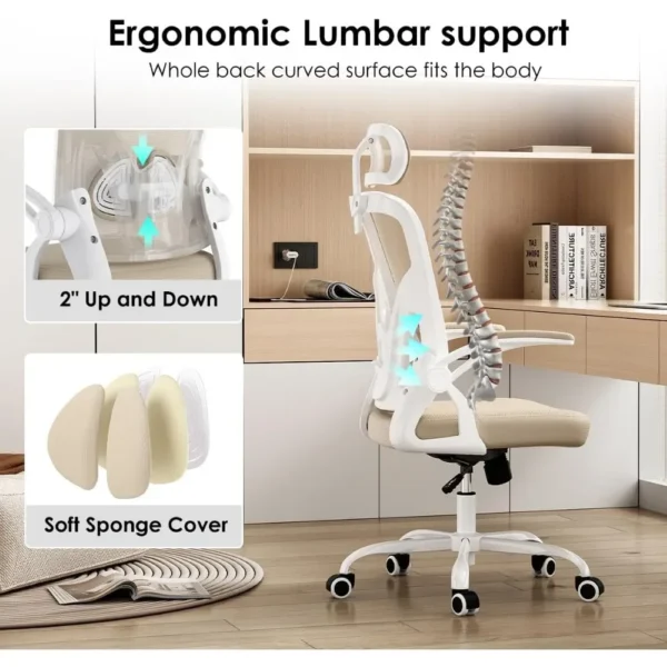 Ergonomic Office Chair with Headrest, Adjustable Lumbar Support, Flip-up Armrests, Breathable Mesh Back, 5-Year Warranty - Image 3