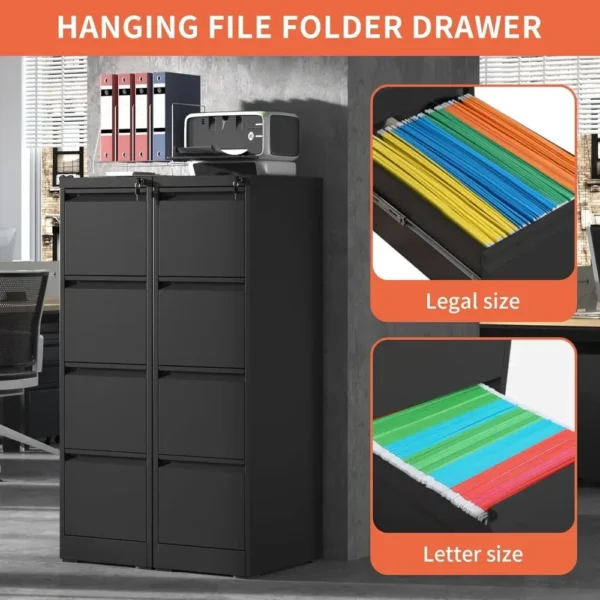 4 Drawer File Cabinet with Wheels,Metal Mobile Filing Cabinets with Lock,for A4/Letter/Legal Size File,Assembly Required - Image 3