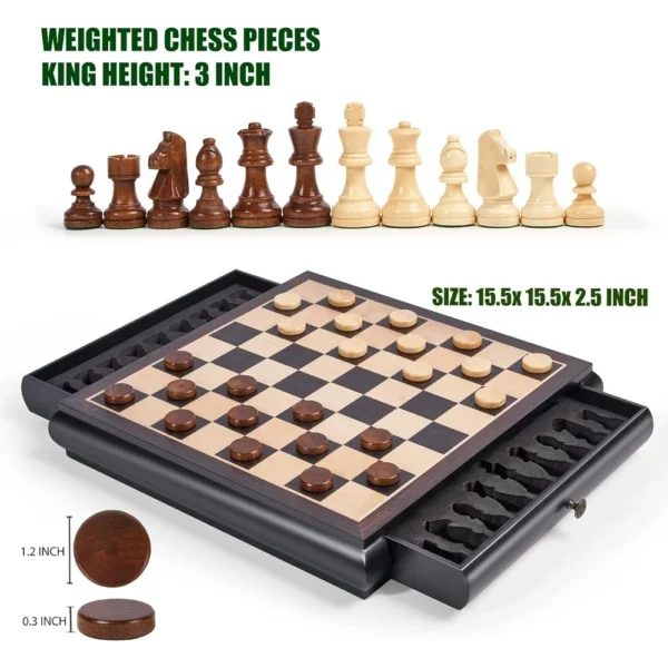 Captivating Wooden Chess Checkers Game Set - Image 2