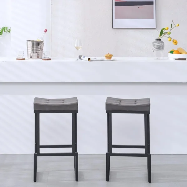 3-Piece 28" Counter Height Bar Stools in Grey Faux Leather with Backless Saddle Design - Image 6