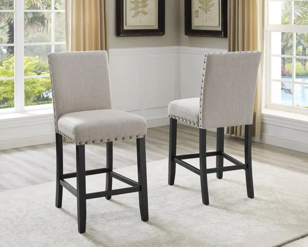 Espresso Wood Counter Height Dining Set with Tan Fabric Nailhead Stools with Metal Legs and Framework Sturdy - Image 4
