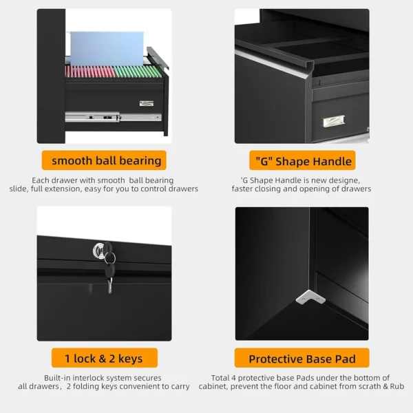 Lateral File Cabinetwit Lock, 3 Drawer, for Legal/Letter A4 Size, Metal Steel Locking Wide File Cabinet for Home Office - Image 3