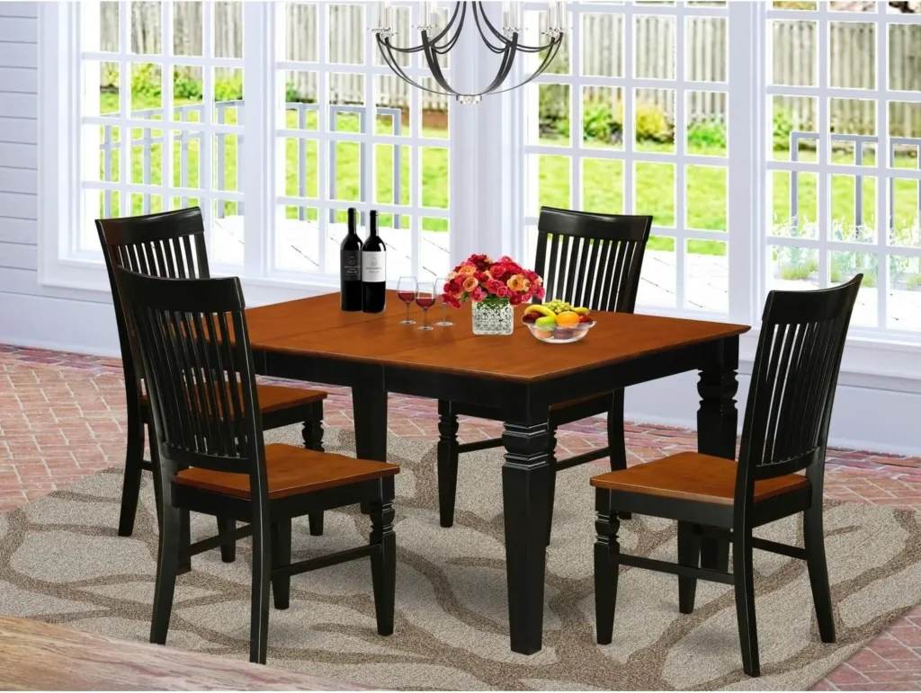 5-Piece Dining Room Set: Rectangle Kitchen Table with Butterfly Leaf and 4 Dining Chairs (42x60 Inch, Black Cherry)