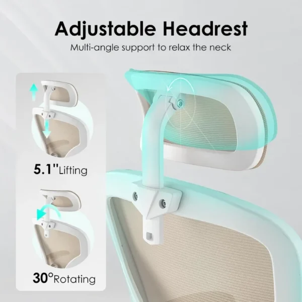 Ergonomic Office Chair with Headrest, Adjustable Lumbar Support, Flip-up Armrests, Breathable Mesh Back, 5-Year Warranty - Image 4
