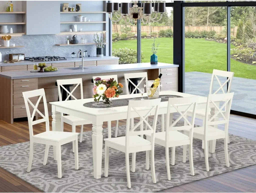 9 Piece Kitchen Set: Rectangle Table with Butterfly Leaf and 8 Dining Chairs (42x84 Inch)