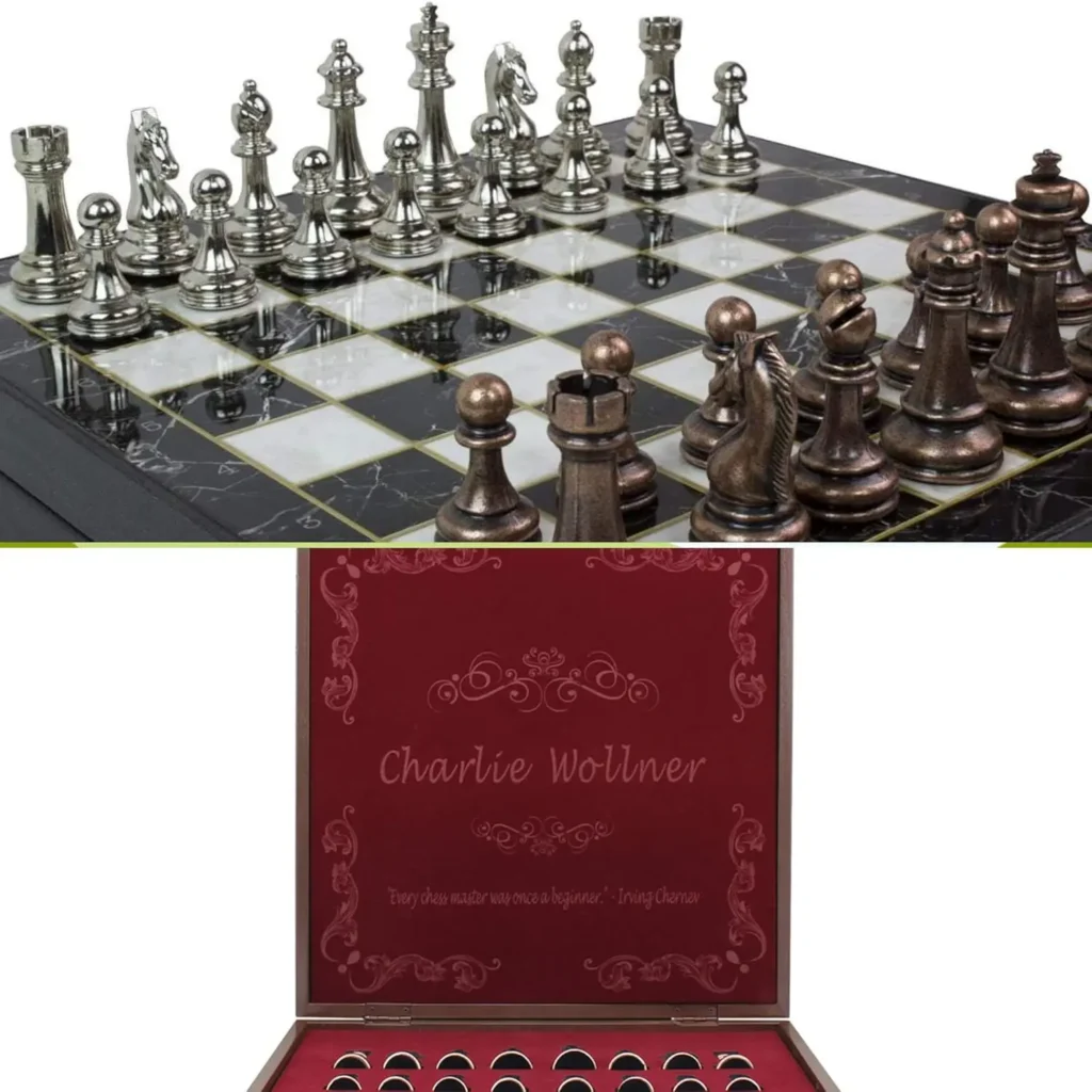 Personalized 14" Chess Set: Custom Engraved Board, Metal Figures, Perfect Gift for All Occasions