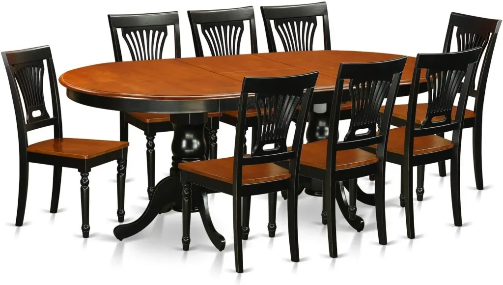 9 Piece Kitchen Set: Oval Table with Butterfly Leaf and 8 Dining Room Chairs (42x78 Inch, Black Cherry)