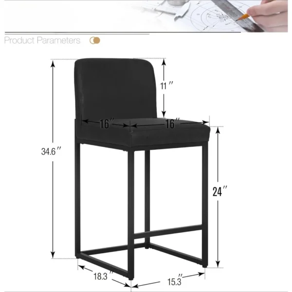 Black Bar Stools Set of 4 - Counter Height 24" Pu Leather Kitchen Modern Bar Chairs (Grey, Black, White And Gold Bv, White Gold) - Image 2