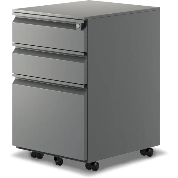 3-Drawer Mobile File Cabinet with Rolling Casters for Legal Documents, Available in Black, Grey, or White, Made in the USA