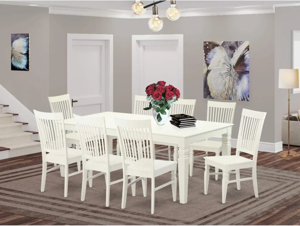 9 Piece Kitchen Set: Rectangle Room Table with Butterfly Leaf and 8 Dining Chairs (42×84 Inch)