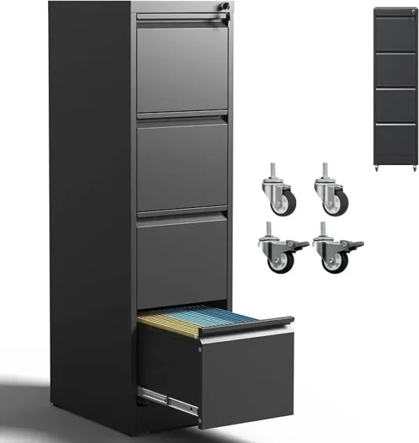 4 Drawer File Cabinet with Wheels,Metal Mobile Filing Cabinets with Lock,for A4/Letter/Legal Size File,Assembly Required - Image 7